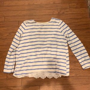 Anthropologie blue white with lace back top